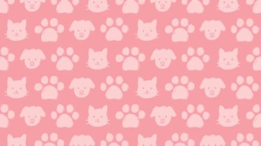 El çizimi köpek ve kedi desenli arka plan (8 saniye döngü) pembe