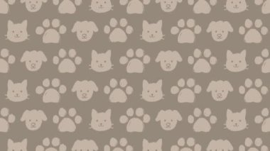 El çizimi köpek ve kedi desenli arka plan (8 saniye döngü) kahverengi