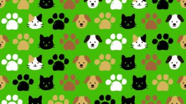 El çizimi köpek ve kedi desenli arka plan (16 saniye döngü)