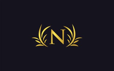 Golden laurel wreath leaf logo design vector with the letters and alphabets and bamboo leaf vector