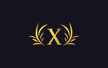 Golden laurel wreath leaf logo design vector with the letters and alphabets and bamboo leaf vector