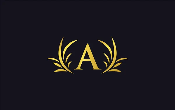 Вектор Дизайна Логотипа Золотого Лаврового Венка Буквами Алфавитом Вектором Листа — стоковый вектор