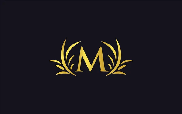 Golden Laurel Wreath Leaf Logo Design Vector Letters Alphabets Bamboo — 图库矢量图片