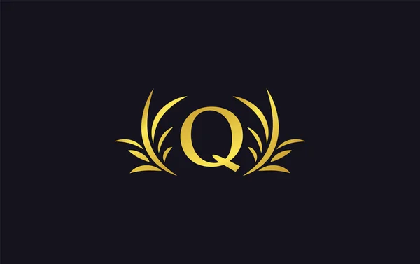 Golden Laurel Wreath Leaf Logo Design Vector Letters Alphabets Bamboo — Stok Vektör