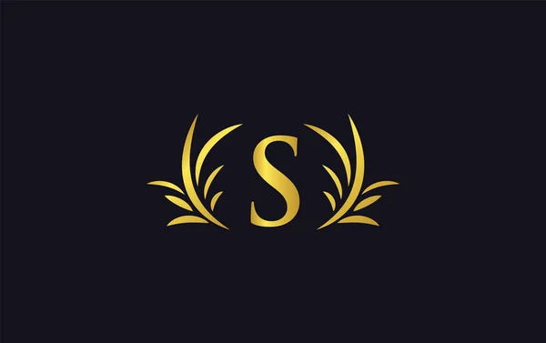 Ouro Laurel Coroa Folha Logotipo Vetor Design Com Letras Alfabetos — Vetor de Stock