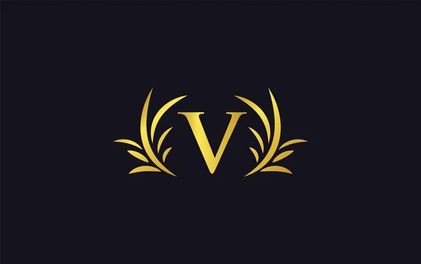 Gouden Laurier Krans Blad Logo Ontwerp Vector Met Letters Alfabetten — Stockvector