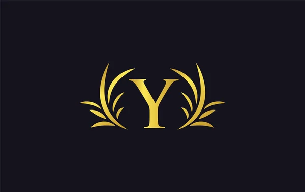 Goldener Lorbeerkranz Blatt Logo Design Vektor Mit Den Buchstaben Und — Stockvektor