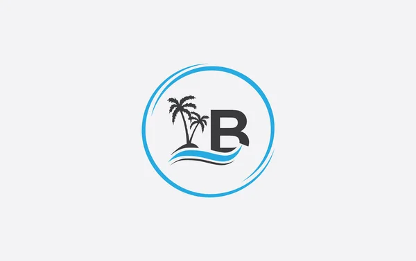 自然水のロゴ波とビーチツリーのアイコンベクトルアートのロゴのデザインと文字とアルファベット — ストックベクタ