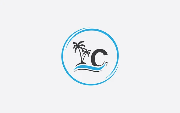 Nature Water Logo Wave Beach Tree Icon Vector Art Logo — Stock Vector