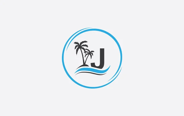 自然水のロゴ波とビーチツリーのアイコンベクトルアートのロゴのデザインと文字とアルファベット — ストックベクタ