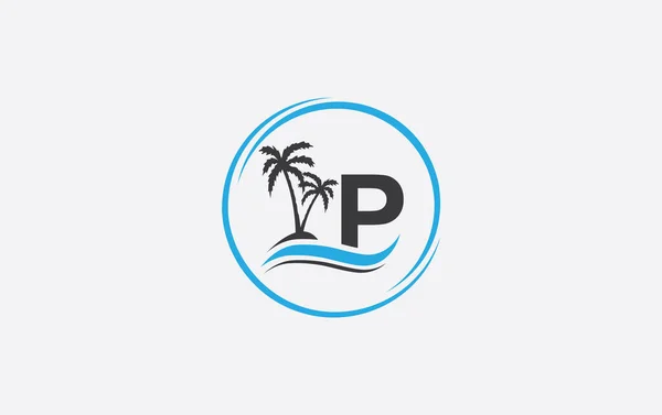 Nature Water Logo Wave Beach Tree Icon Vector Art Logo — Vetor de Stock
