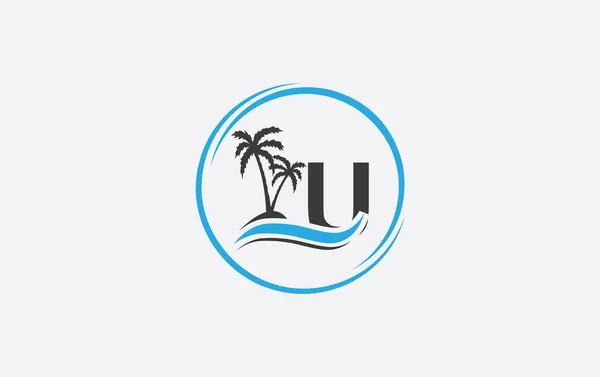 Nature Water Logo Wave Beach Tree Icon Vector Art Logo — Stock Vector