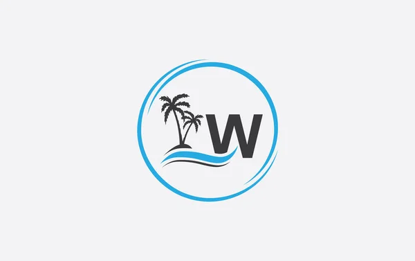 Nature Water Logo Wave Beach Tree Icon Vector Art Logo —  Vetores de Stock