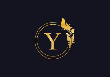 Golden leaf and circle logo design vector. Golden beauty and business symbol and alphabets vector design