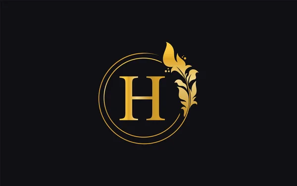 黄金の葉と円のロゴデザインベクトル 黄金の美しさとビジネスシンボルとアルファベットのベクトルデザイン — ストックベクタ
