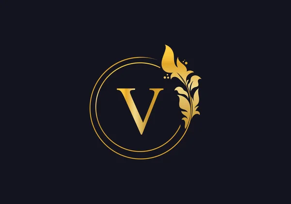 Golden Leaf Circle Logo Design Vector Golden Beauty Business Symbol — 图库矢量图片