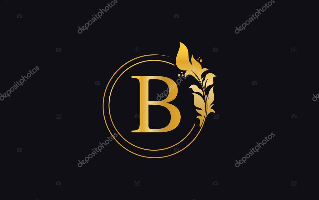 Golden leaf and circle logo design vector. Golden beauty and business symbol and alphabets vector design