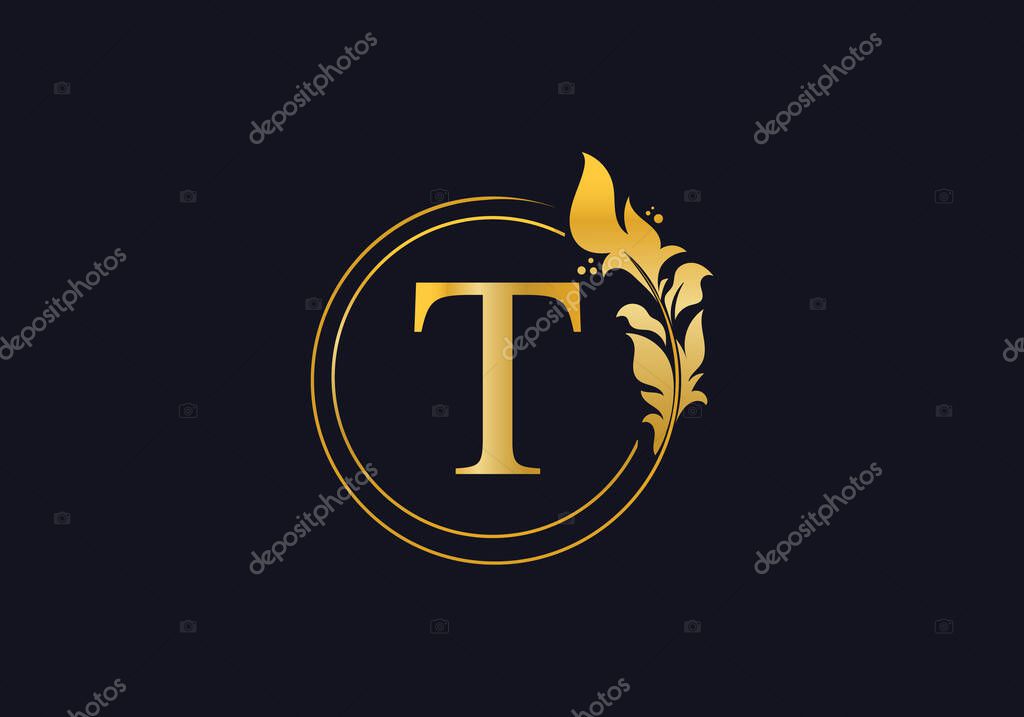 Golden leaf and circle logo design vector. Golden beauty and business symbol and alphabets vector design
