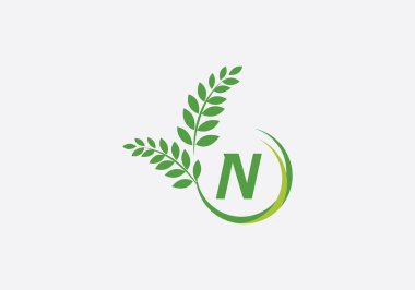 Laurel wreath green leaf logo and Vintage wheat logo design monogram vector with the letters and alphabets