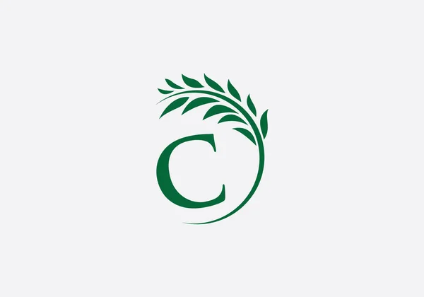 Laurel çelengi yeşil yaprak logosu ve klasik buğday logosu tasarımı harfleri ve alfabesiyle monogram vektörü