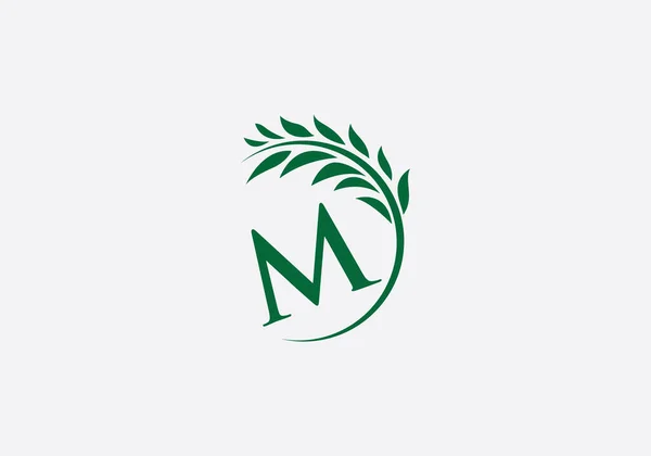 Laurel Wreath Green Leaf Logo Vintage Wheat Logo Design Monogram — Image vectorielle