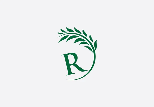 Logo Foglia Verde Corona Alloro Logo Vintage Grano Disegno Monogramma — Vettoriale Stock