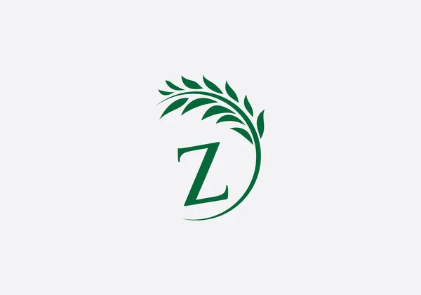 Laurel Wreath Green Leaf Logo Vintage Wheat Logo Design Monogram — ストックベクタ