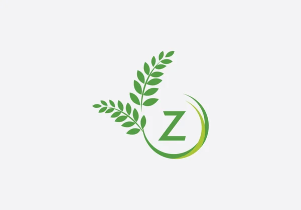 ローレル花輪緑の葉のロゴと文字とアルファベットとヴィンテージ小麦のロゴデザインのモノグラムベクトル — ストックベクタ