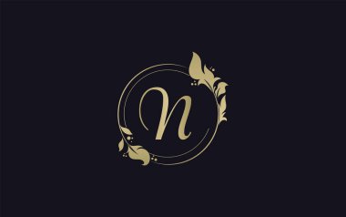 Golden circle leaf icon and beauty logo circle design vector. Beauty fashion with leaf. Signature font gold circle Logo