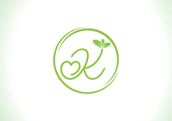 Nutrition Logo Green Healthy Love Leaf Symbol Love Font Logo — Vetor de Stock