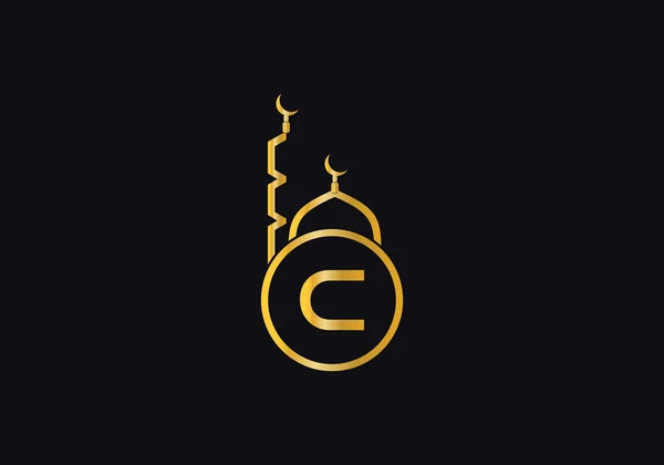 Исламская Мечеть Минар Логотип Вектор Дизайна Символов Буквой Алфавитом — стоковый вектор