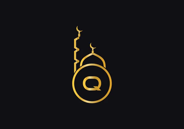Slami Cami Minar Logosu Harf Alfabe Ile Sembol Tasarım Vektörü — Stok Vektör