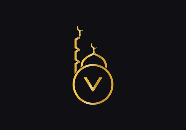 Islamitische Moskee Minar Logo Symbool Ontwerp Vector Met Letter Alfabetten — Stockvector