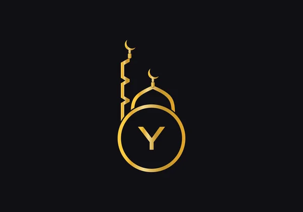 Исламская Мечеть Минар Логотип Вектор Дизайна Символов Буквой Алфавитом — стоковый вектор