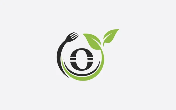 Green Leaf Nature Spoon Healthy Logo Design Vector Spoon Fork — Stock Vector