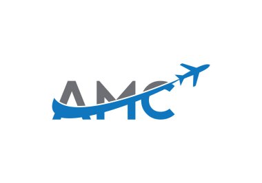 AMC Seyahat Logosu Tasarım Vektör Şablonu. Uçak ve AMC Harf Logosu Tasarımı