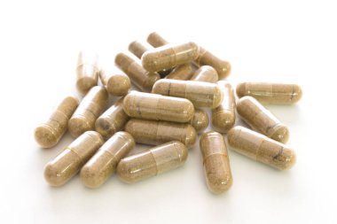 Bitki kapsülü, Beslenme İlacı, Vitamin İlacı, Beyaz arka planda Bitkisel İlaç.