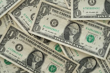 bir dolarlık banknot dolar para arka plan üzerinde. Üstten Görünüm. Finans ve bankacılık kavramı.