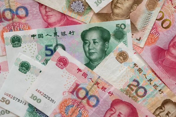 yuan banknote and china money background. financial and banking concept. top view.