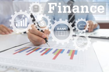 Bankacılık işi muhasebe kavramını finanse ediyor. Banker mali rakamlar rapor ve finans simgesi yapıyor.