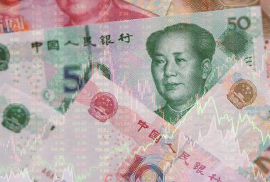 Çin döviz kuru endeksleri ve Forex borsa grafiği. Yatırım ve finans kavramı.