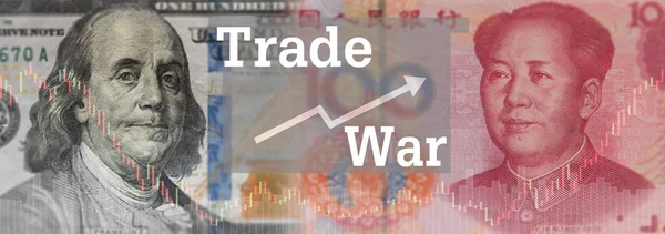 trade war concept. usa dollar and china yuan with trading war from tariff wall policy of government.