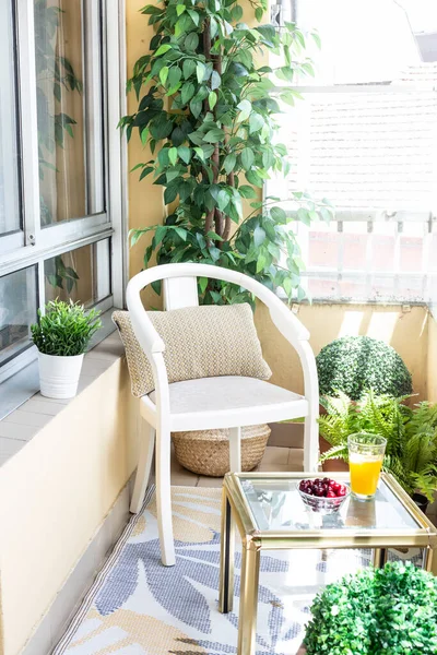 테이블 오렌지 식물이있는 아파트의 테라스 로열티 프리 스톡 사진
