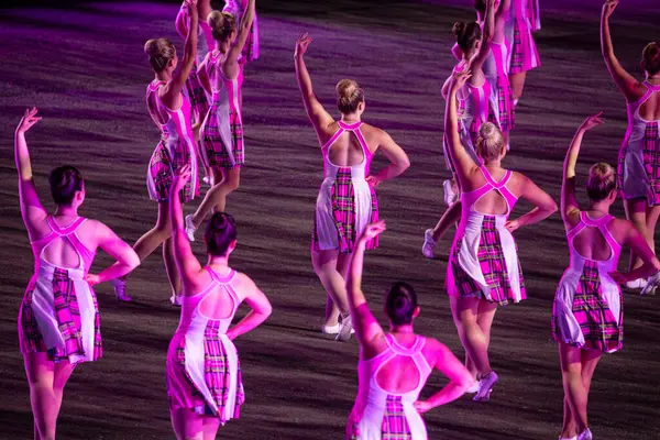 Skót Táncosok Lépnek Fel Royal Military Tatoo Band Fesztiválon Edinburgh Stock Kép