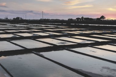 Günbatımında Portekiz, Aveiro 'nun tuzlu düzlüklerine bakın.