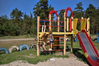 Okul çağındaki çocuklar şehir dışındaki bir çam ormanının yakınındaki parkta eğleniyorlar. Yaz tatili 