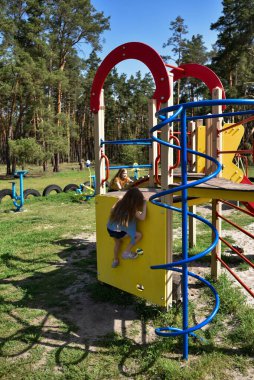 Okul çağındaki çocuklar şehir dışındaki bir çam ormanının yakınındaki parkta eğleniyorlar. Yaz tatili 