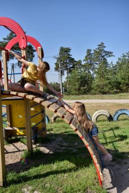 Okul çağındaki çocuklar şehir dışındaki bir çam ormanının yakınındaki parkta eğleniyorlar. Yaz tatili 