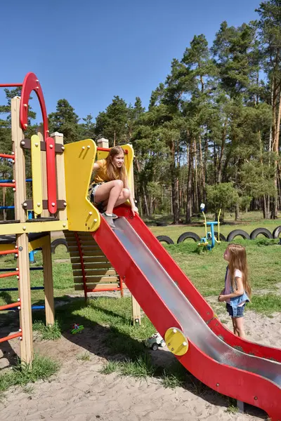 Okul çağındaki çocuklar şehir dışındaki bir çam ormanının yakınındaki parkta eğleniyorlar. Yaz tatili 