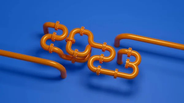 2023年ゴールデンイエローメタルパイプ文字青の背景3Dイラスト 配管で新年の開始 — ストック写真